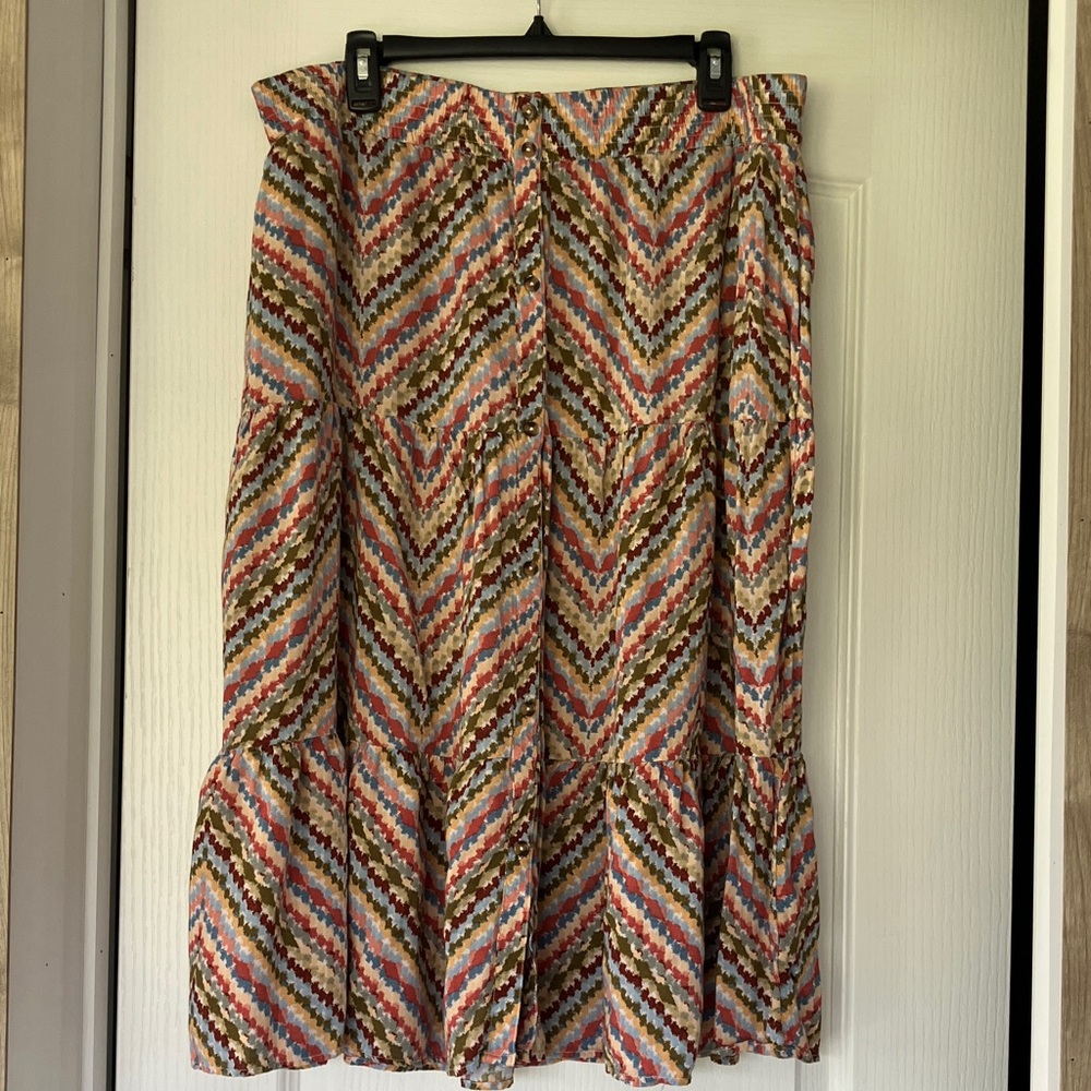 Sonoma Multi-Color Chevron Tiered Midi Skirt